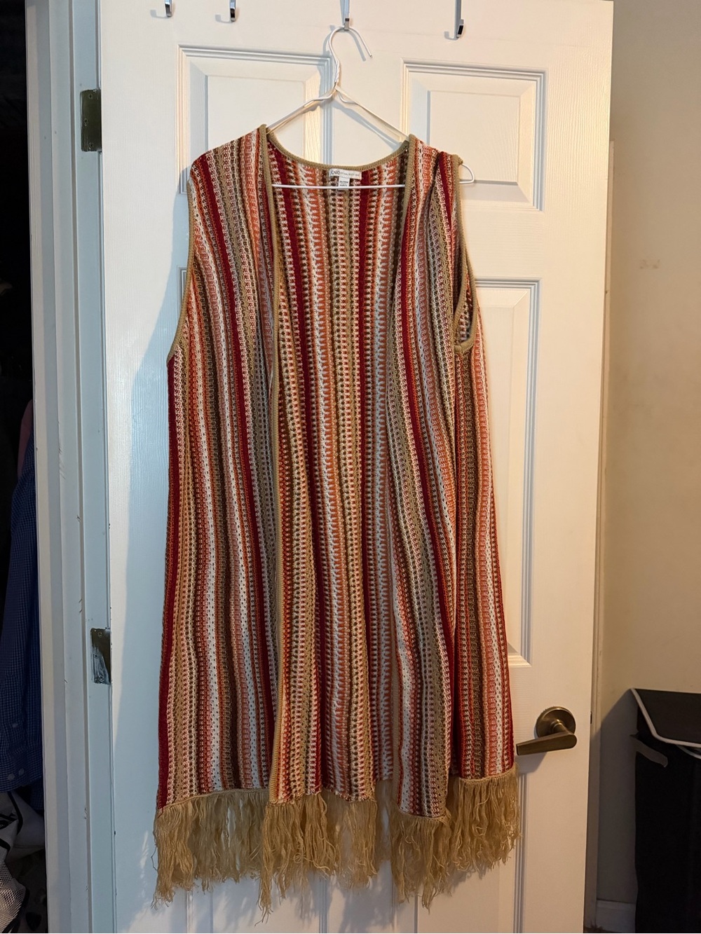 Cato Plus Size Striped Fringe Open Front Vest 26/28W